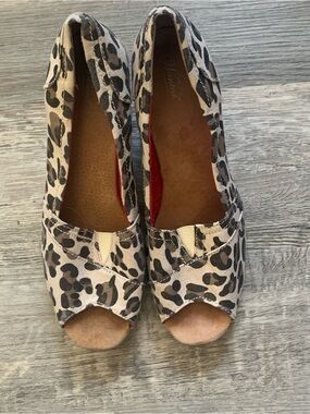 Wanted Leopard Print Peep-Toe Flats - Beige/Black